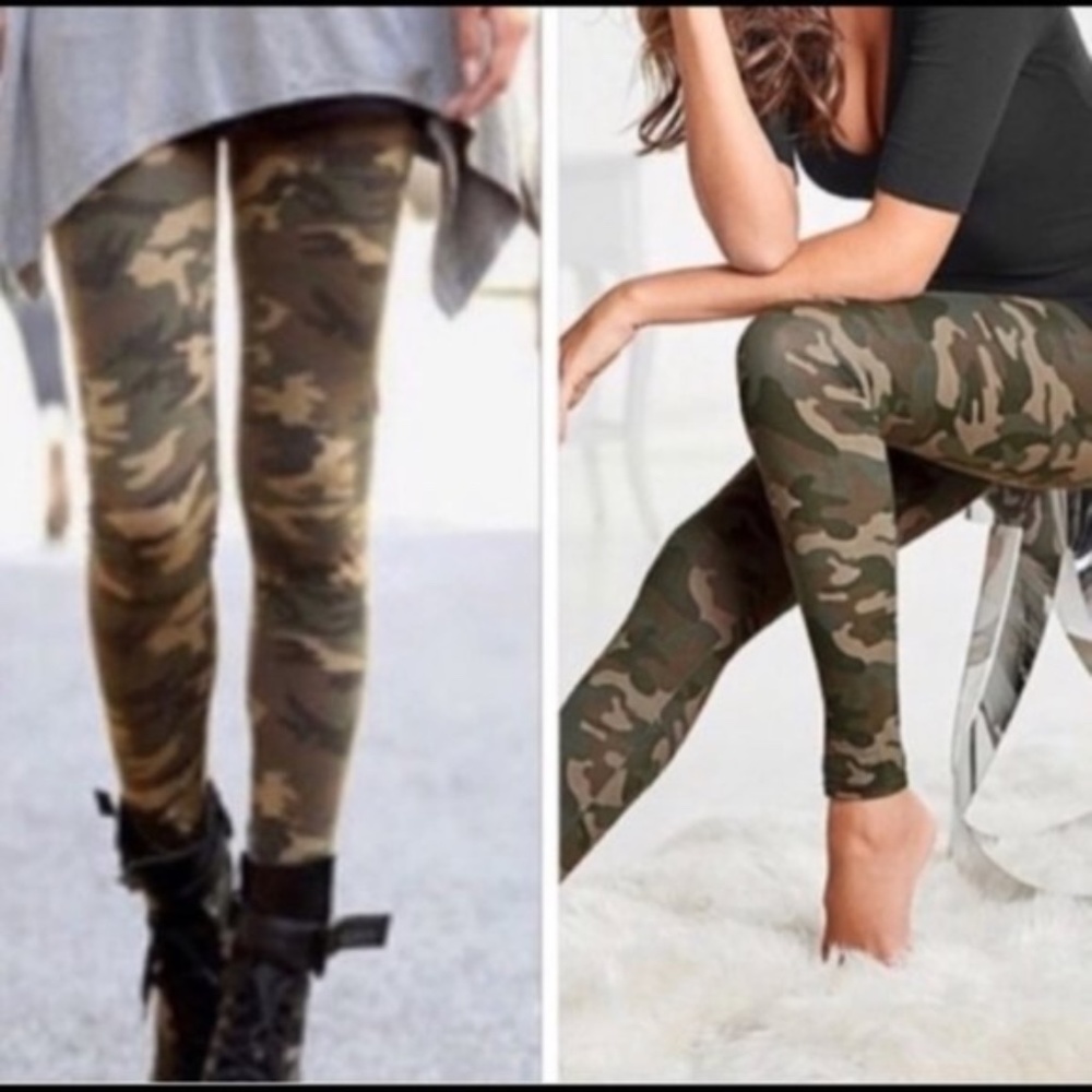 Cozy Green Camo Print stretchy leggings - Picture 2 of 3